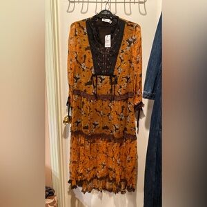 Coach Orange Floral Rose Print Tiered Dress Size 10 Retail $895